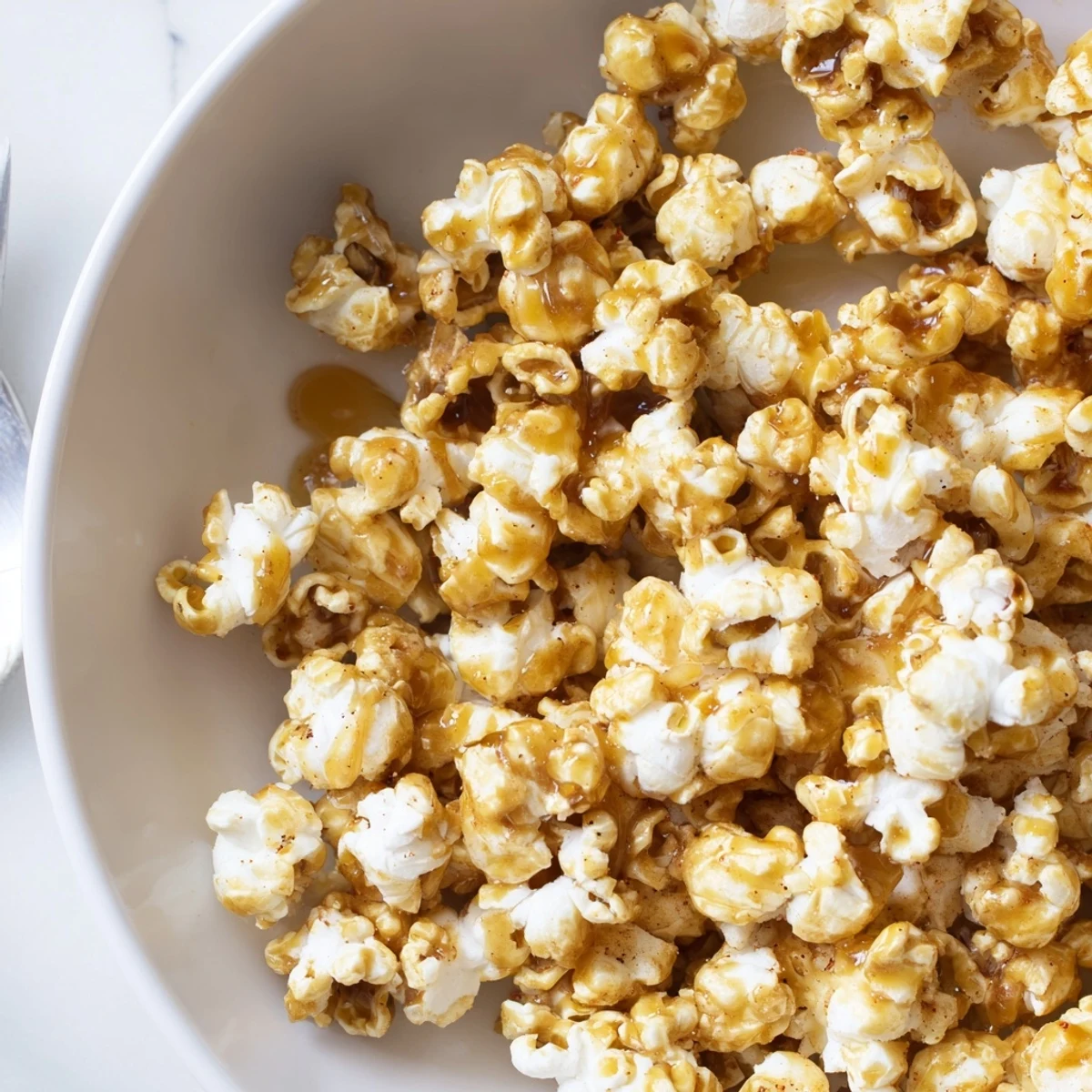 Cinnamon Hot Honey Popcorn drizzled with sweet glaze, perfect for cozy movie nights.  