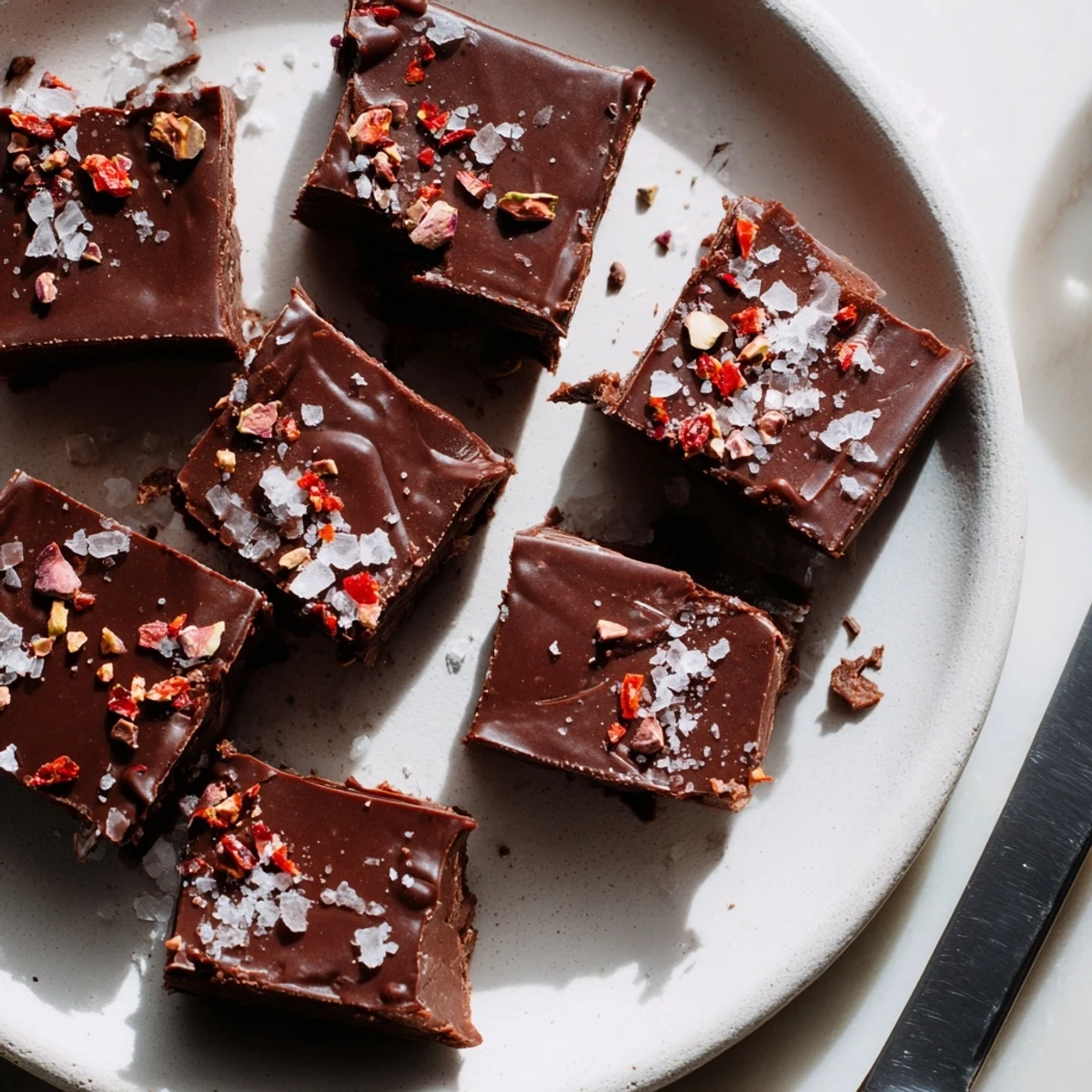 Indulge in fudge bars infused with chili heat, a sweet and spicy treat.