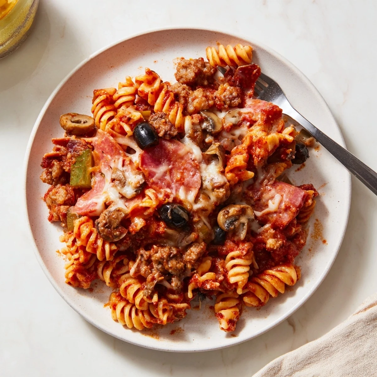 Savor the flavors of Pizza Pasta Casserole, baked with melty cheese and vibrant veggies.  