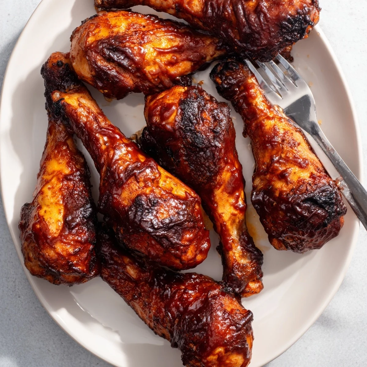 Deliciously tender Crispy Oven BBQ Chicken Drumsticks glazed with sweet barbecue sauce.