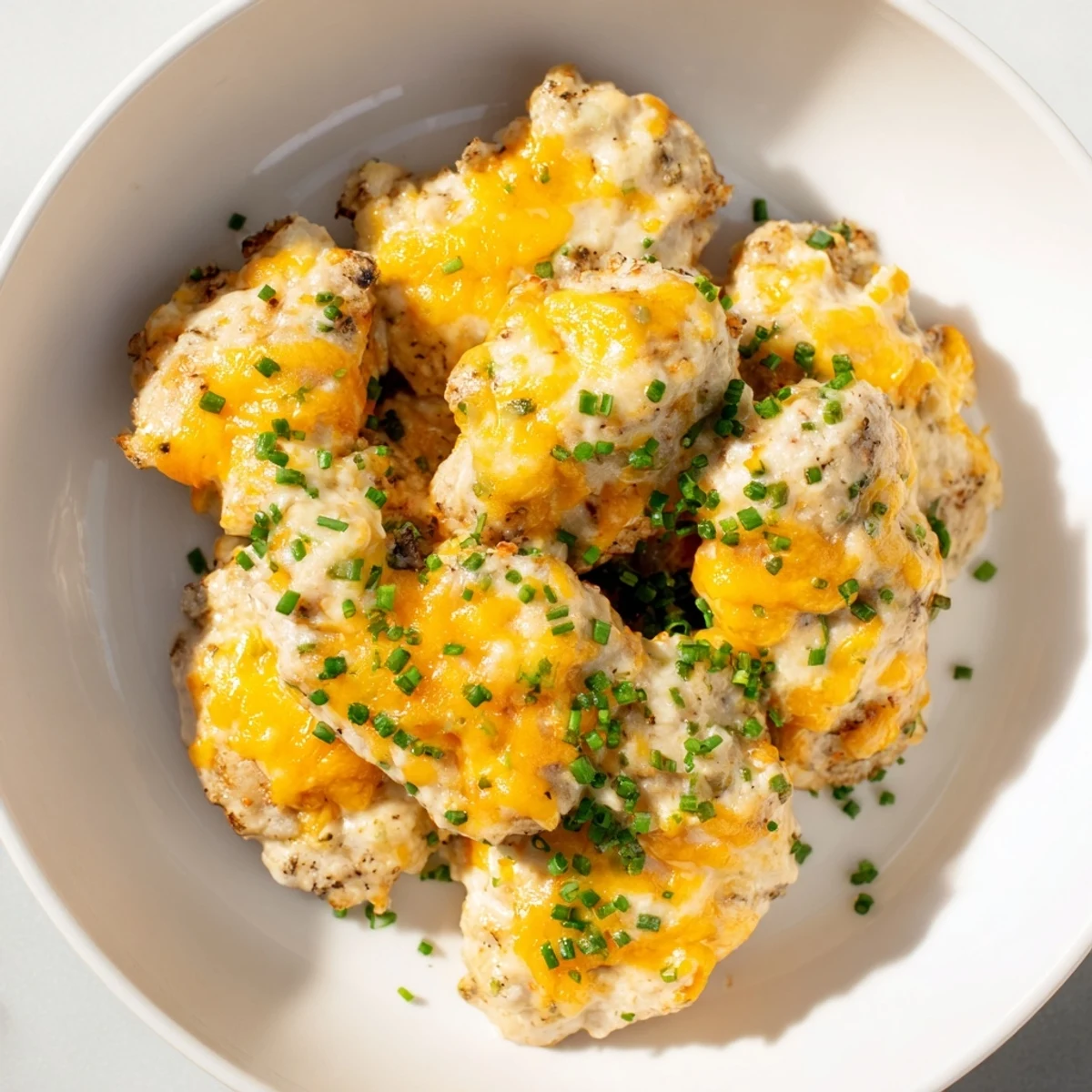 A close-up of a delectable Cheddar Ranch Chicken Bake with melted cheese and juicy chicken.