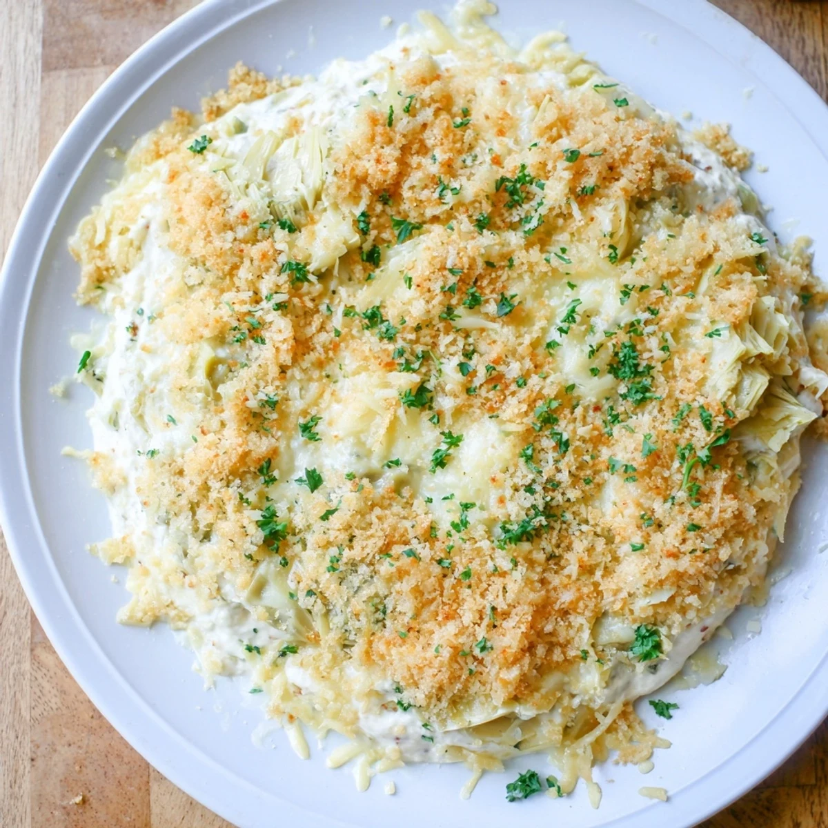 Golden, bubbly baked artichoke dip, a creamy delight perfect for dipping crackers this weekend.