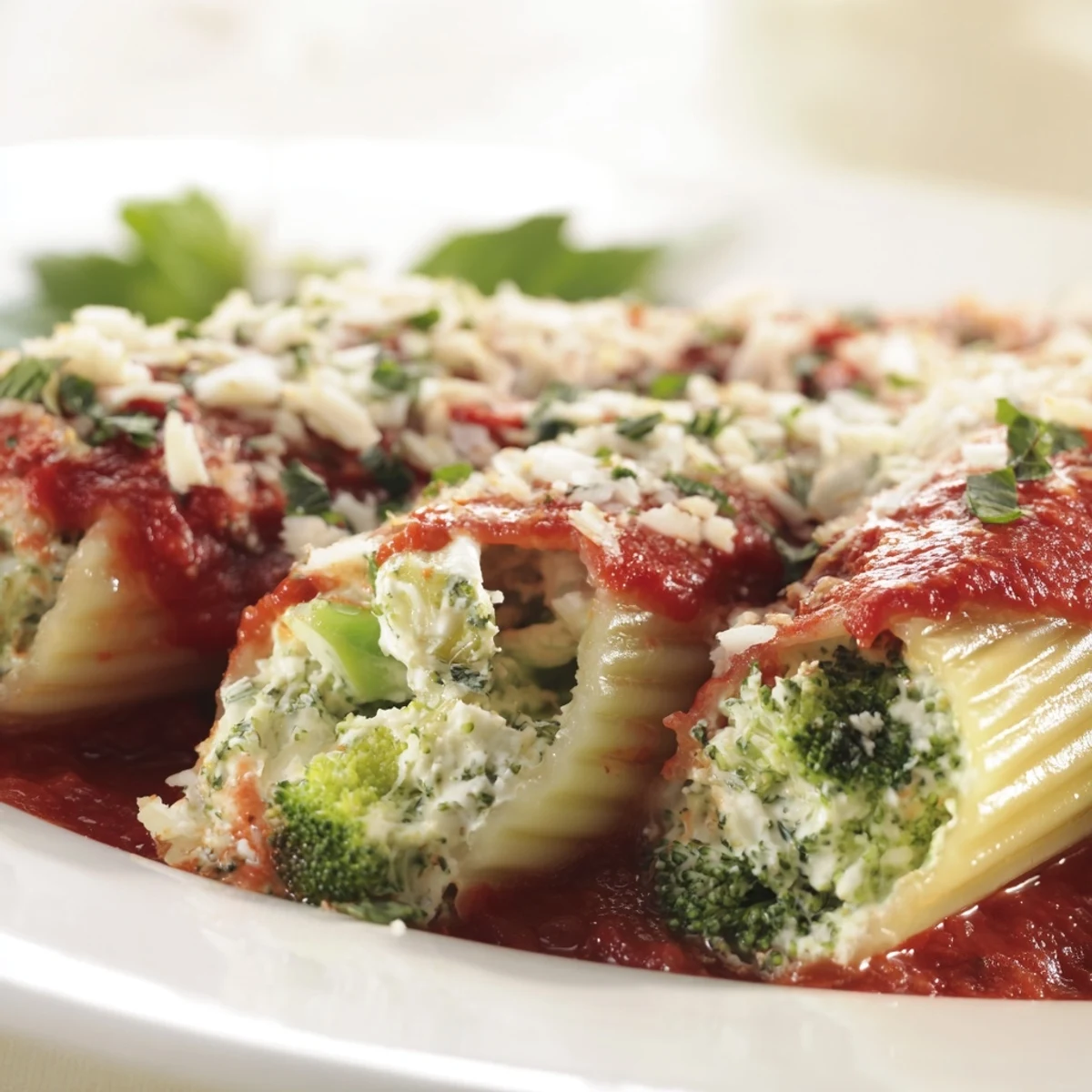 Cozy Broccoli Stuffed Manicotti: A bubbling casserole of cheesy pasta, marinara, and tender broccoli florets.