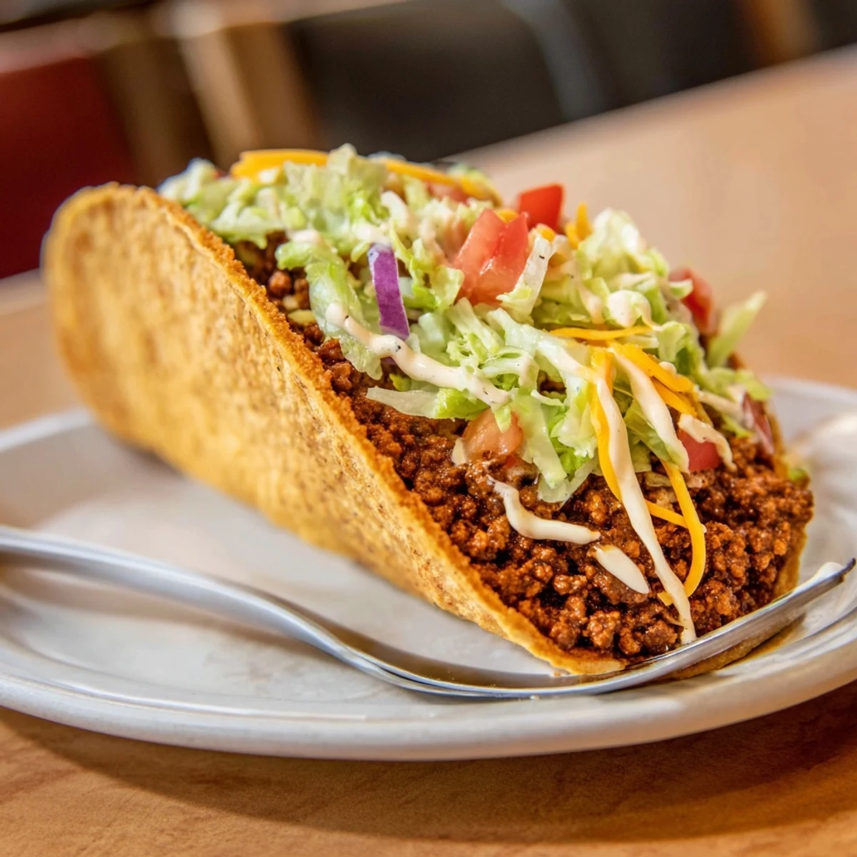Golden, melty cheddar cheese oozes from a Cheesy Gordita Crunch Taco with seasoned beef and fresh lettuce.