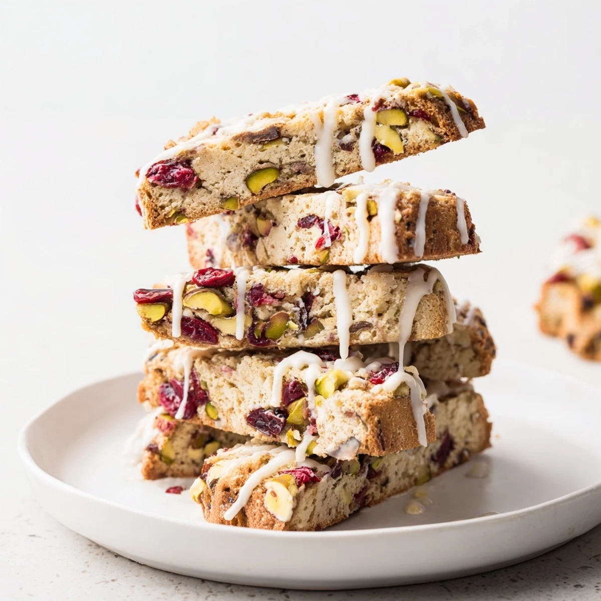 Freshly baked White Chocolate Cranberry Pistachio Biscotti, crisp, golden, perfect with a warm drink or as a gift.