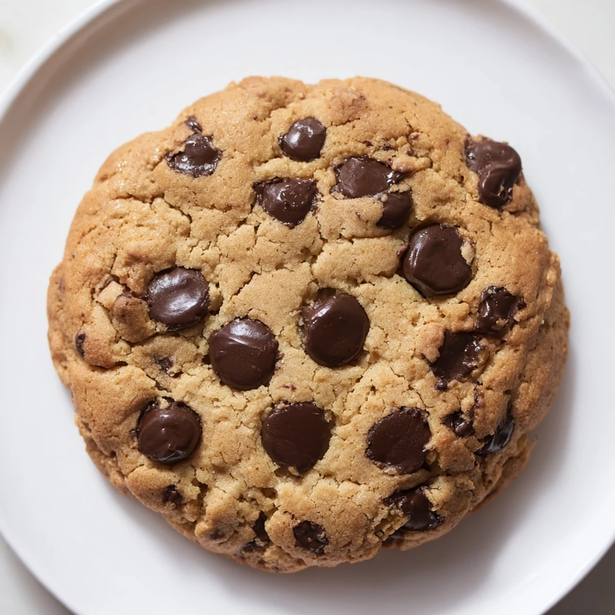 Freshly baked chewy protein chocolate chip cookies, still warm, ready to be enjoyed with a glass of milk.