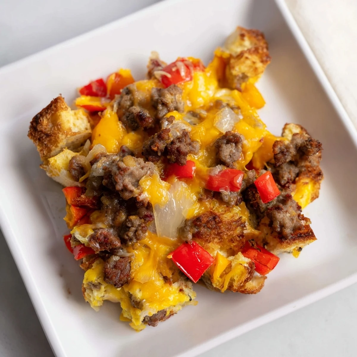 Golden-brown, bubbly Lightning-Fast Breakfast Sausage Casserole, perfect for a satisfying, savory morning meal.