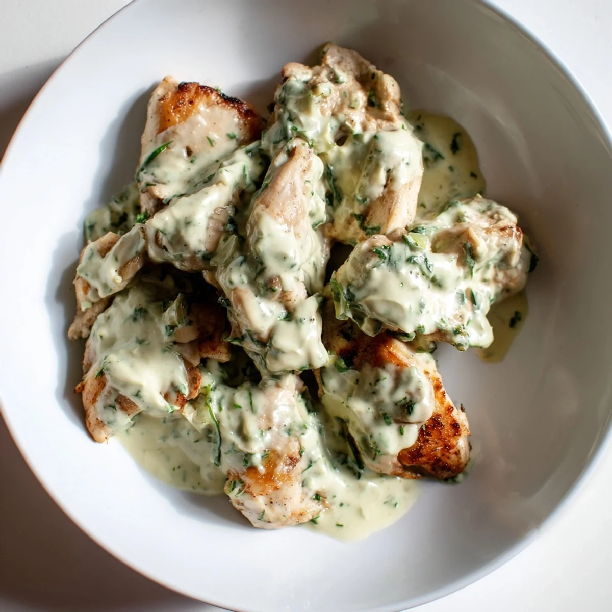 Lighter creamy tarragon chicken, golden seared chicken breasts smothered in a rich, herbed sauce.