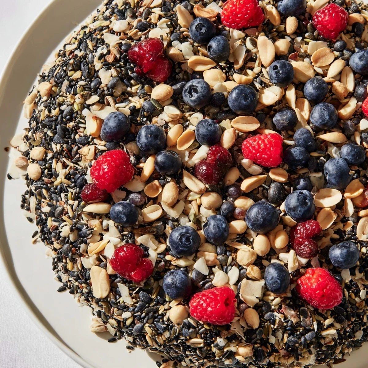 Colorful Singing Bird Seed & Berry Platter, an inviting feast of seeds, nuts, and fresh fruit.