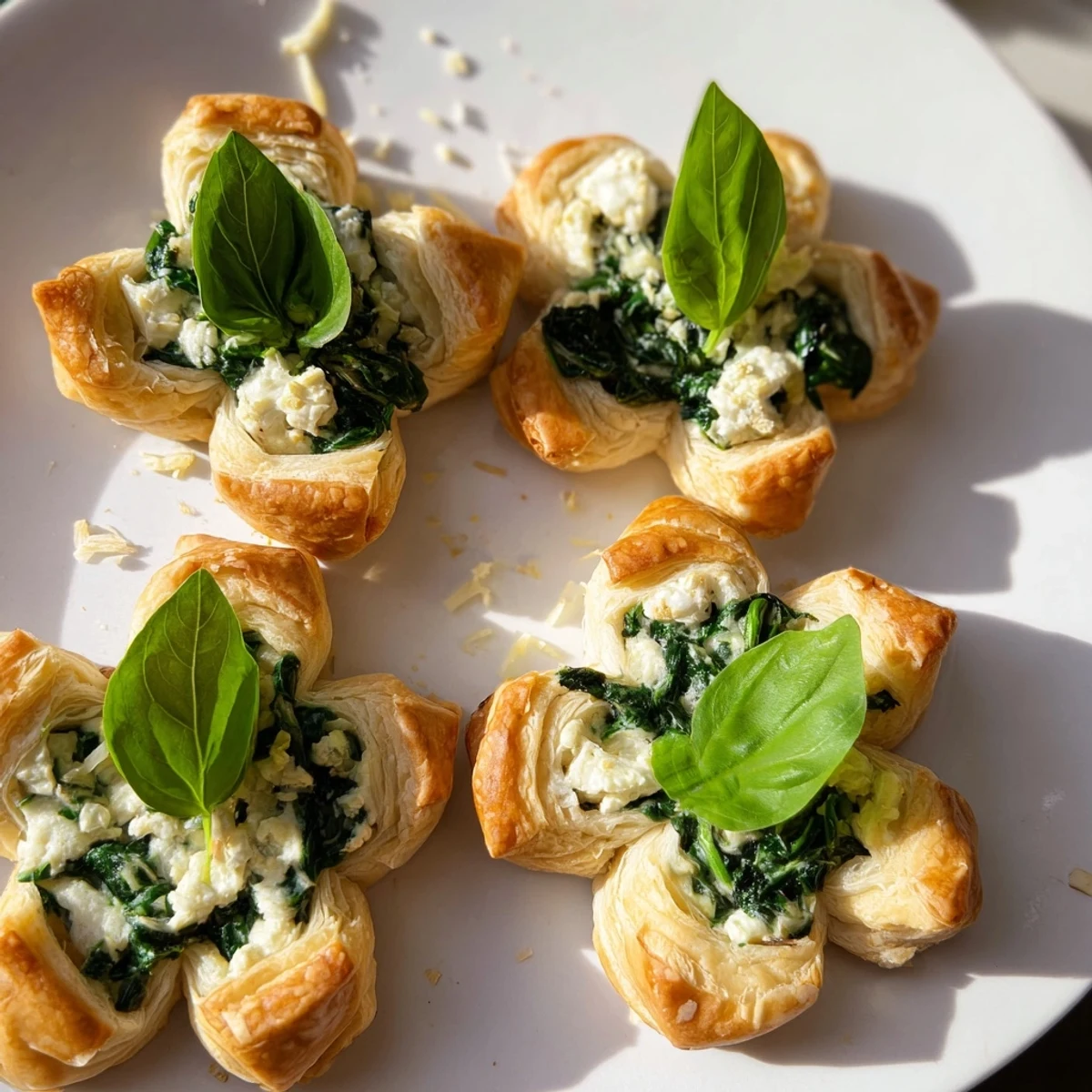 Golden, flaky Lucky Clover St. Patrick's Day Bites, filled with creamy spinach and cheese filling.