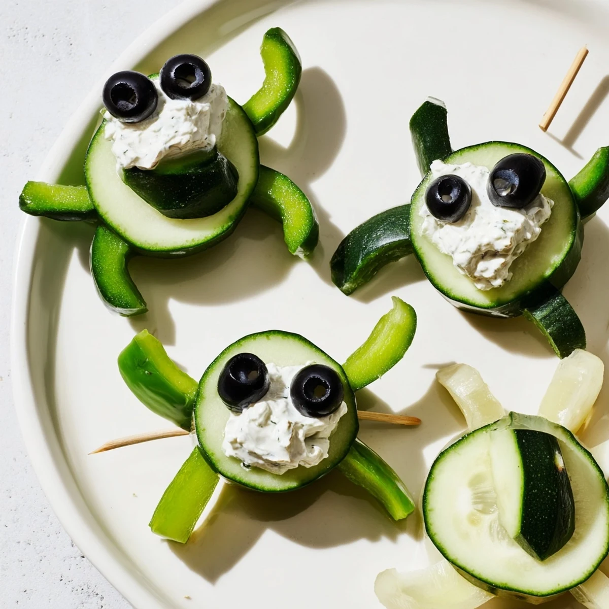 Fresh Slow & Savory Turtle Crudités: cucumber turtle shells surrounded by vibrant broccoli, carrots, and cherry tomatoes.