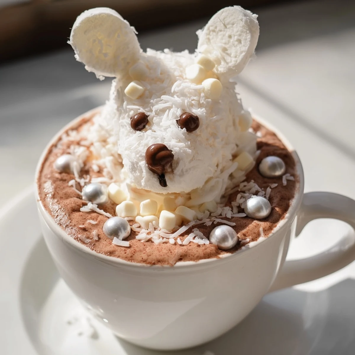 This festive Polar Bear Hot Chocolate Platter showcases mugs brimming with hot chocolate and bear faces.