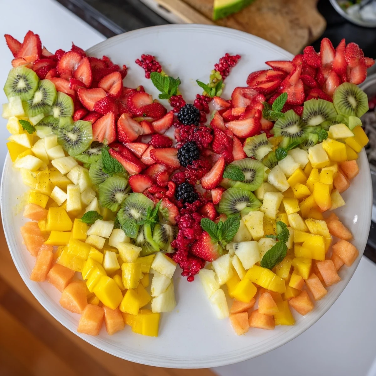 A colorful close-up of the Papillon de Fruits d'Été Vifs, a vibrant summer fruit butterfly shape.