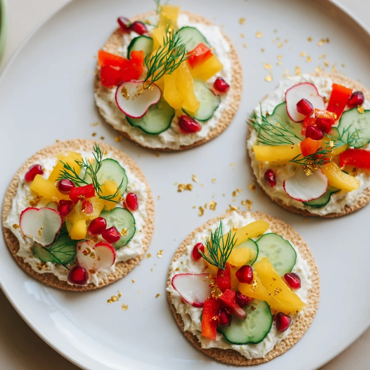 Close-up of savory Ornament Shaped Cracker Toppings, perfect for holiday cocktail parties with a vegetarian twist.