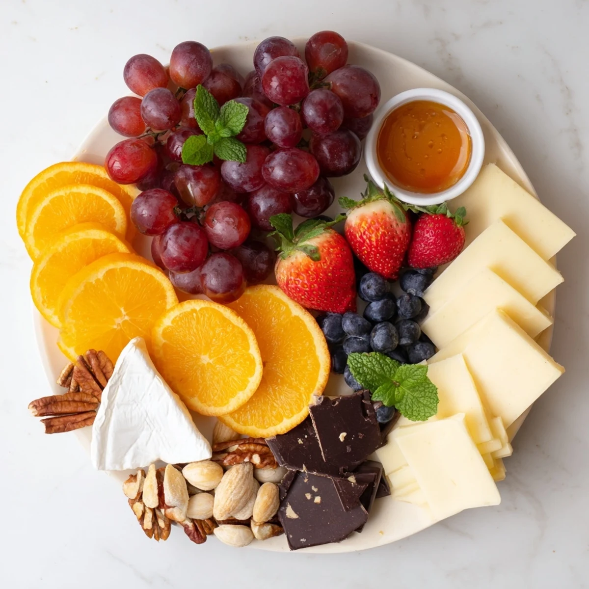 This Grapes of Fortune board presents twelve grapes, cheese, and cookies; a festive, delicious spread.