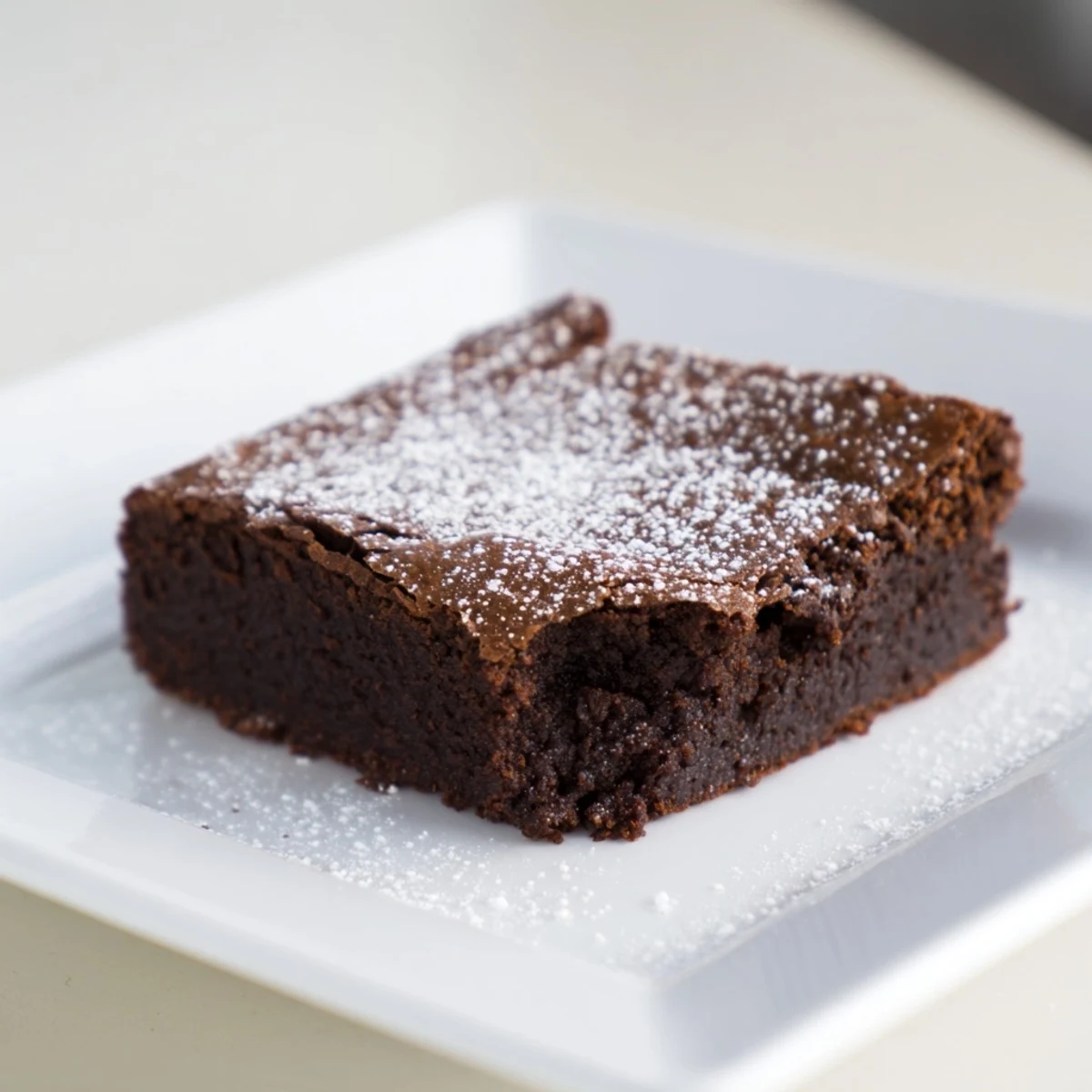 Warm, fudgy brownie squares dusted with powdered sugar, ready to be enjoyed as a sweet treat.
