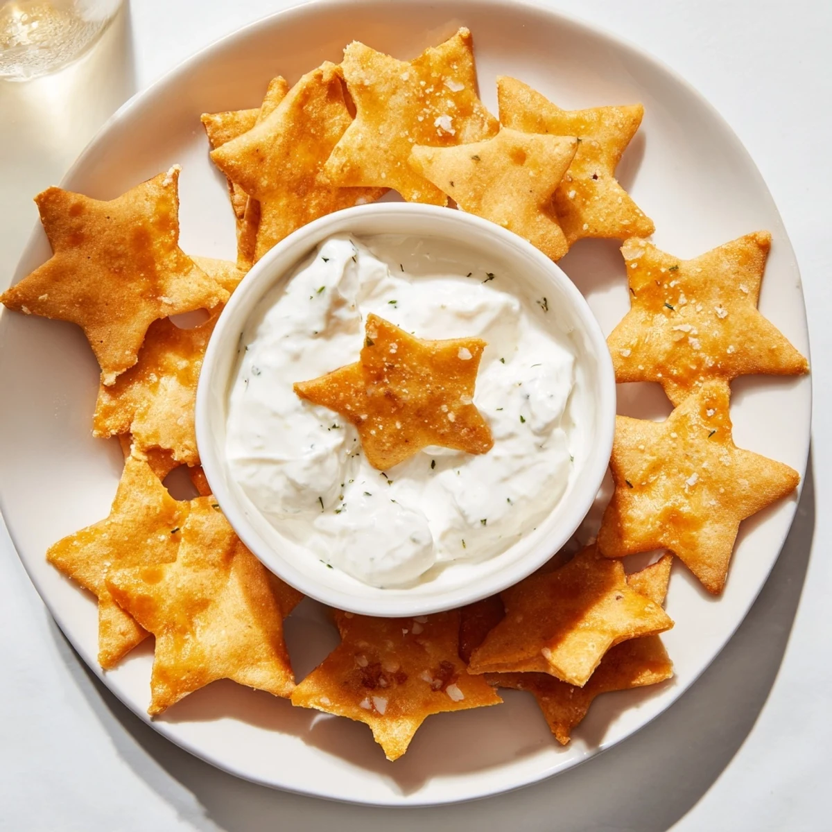 Golden, baked Holiday Crackers, star-shaped and crisp, ready to be enjoyed with a creamy dip.