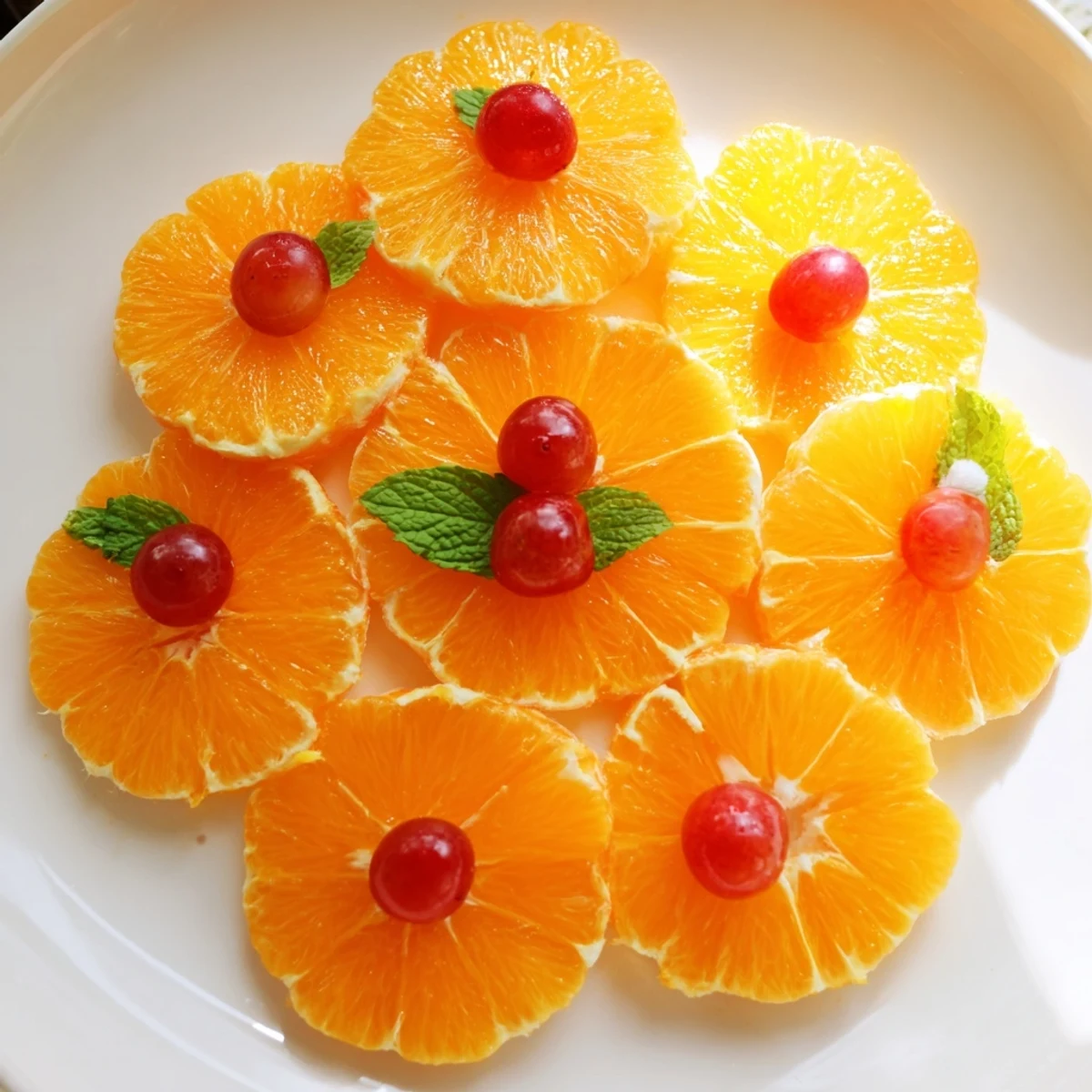 Vivid image of a juicy Grape and Orange Slice Clock Face, a delightful, easy brunch snack.