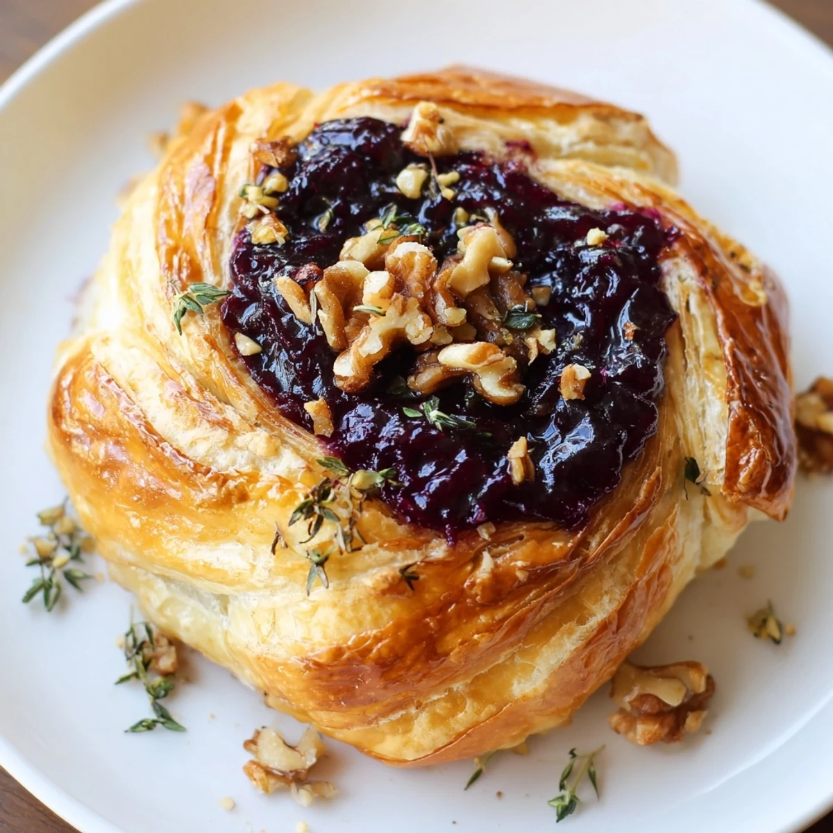 Golden-brown pastry wraps around creamy Brie and sweet fig jam; a perfect Baked Brie appetizer.