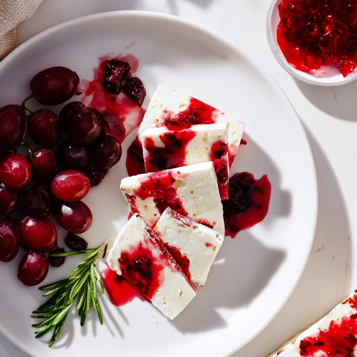A beautiful Ruby Red Wine Stain Board with red wine-infused grapes and olives, ready to serve guests.
