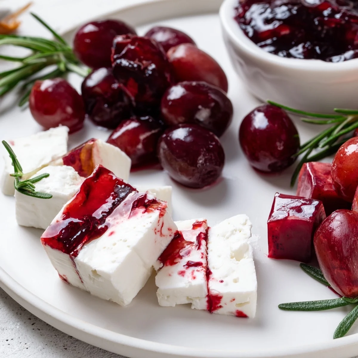 Rustic wooden board displaying a gorgeous Ruby Red Wine Stain Board arrangement, complete with fresh garnishes.