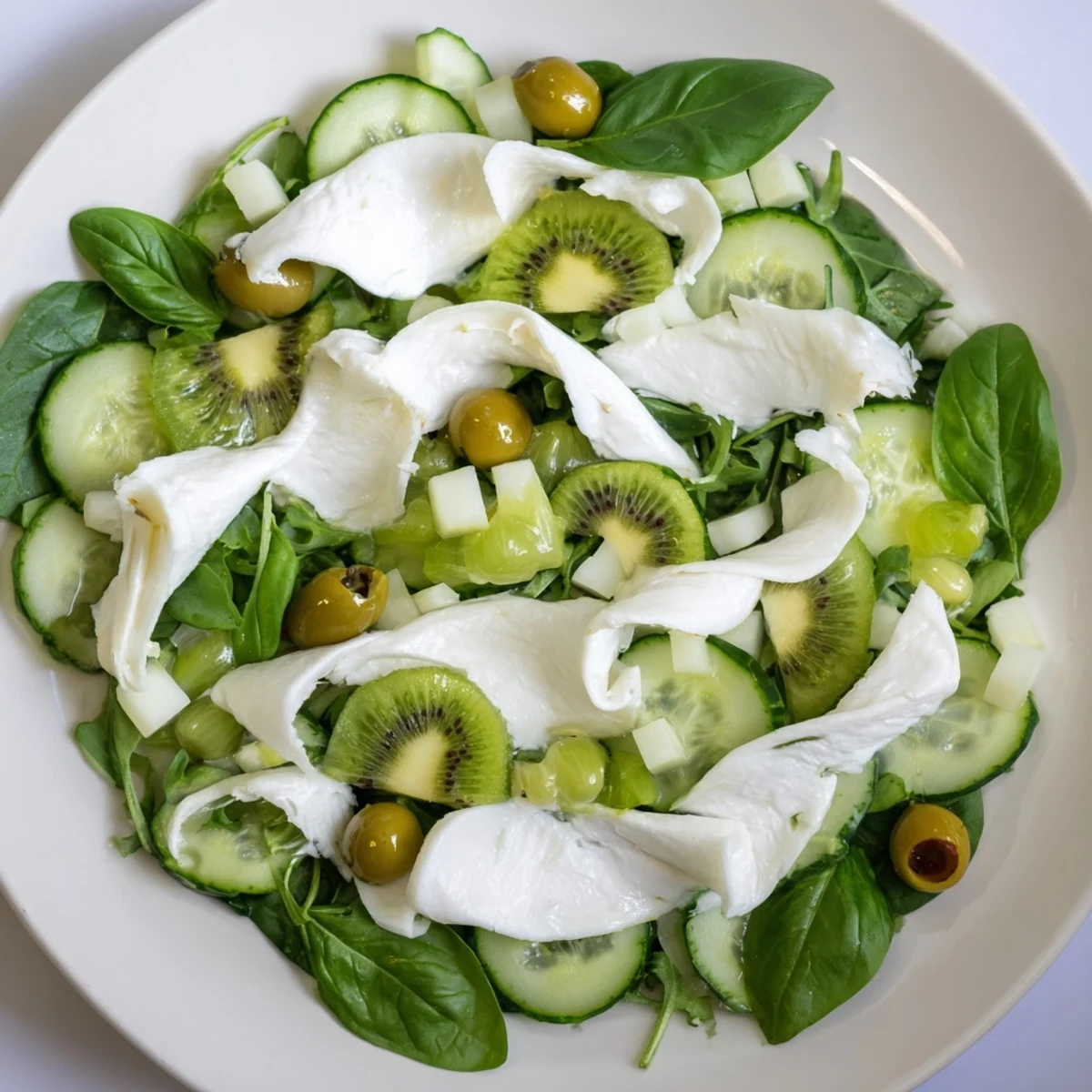 This Emerald Isle Greenscape salad features fresh spinach, arugula, and other green favorites, beautifully arranged.