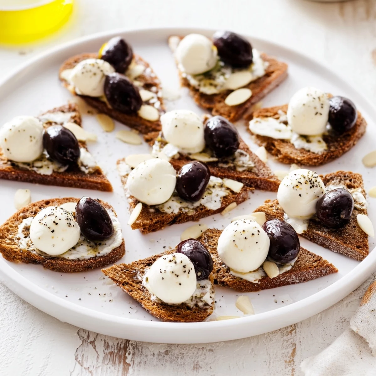 Close-up of a flavorful black and white formal affair appetizer with contrasting textures and colors.