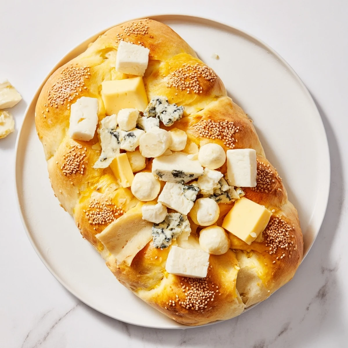 Golden-brown The Gilded Cage appetizer, a stunning breadstick dome filled with tempting cheeses.