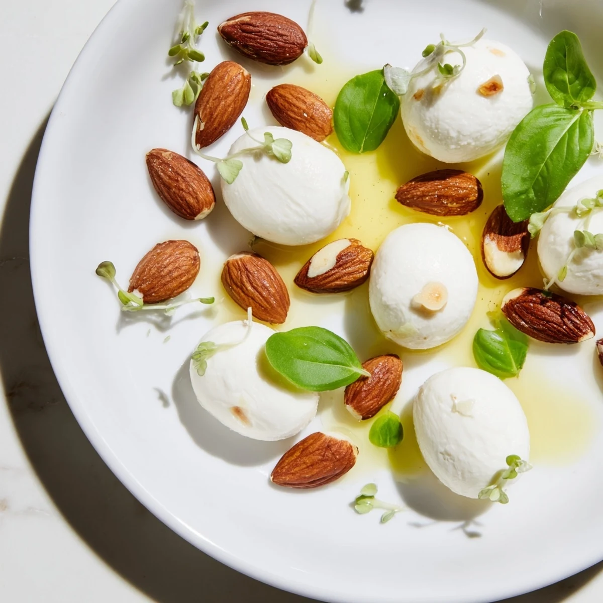 The Polished Pebble appetizer arranged with various cheeses and toasted almonds for delightful textures.