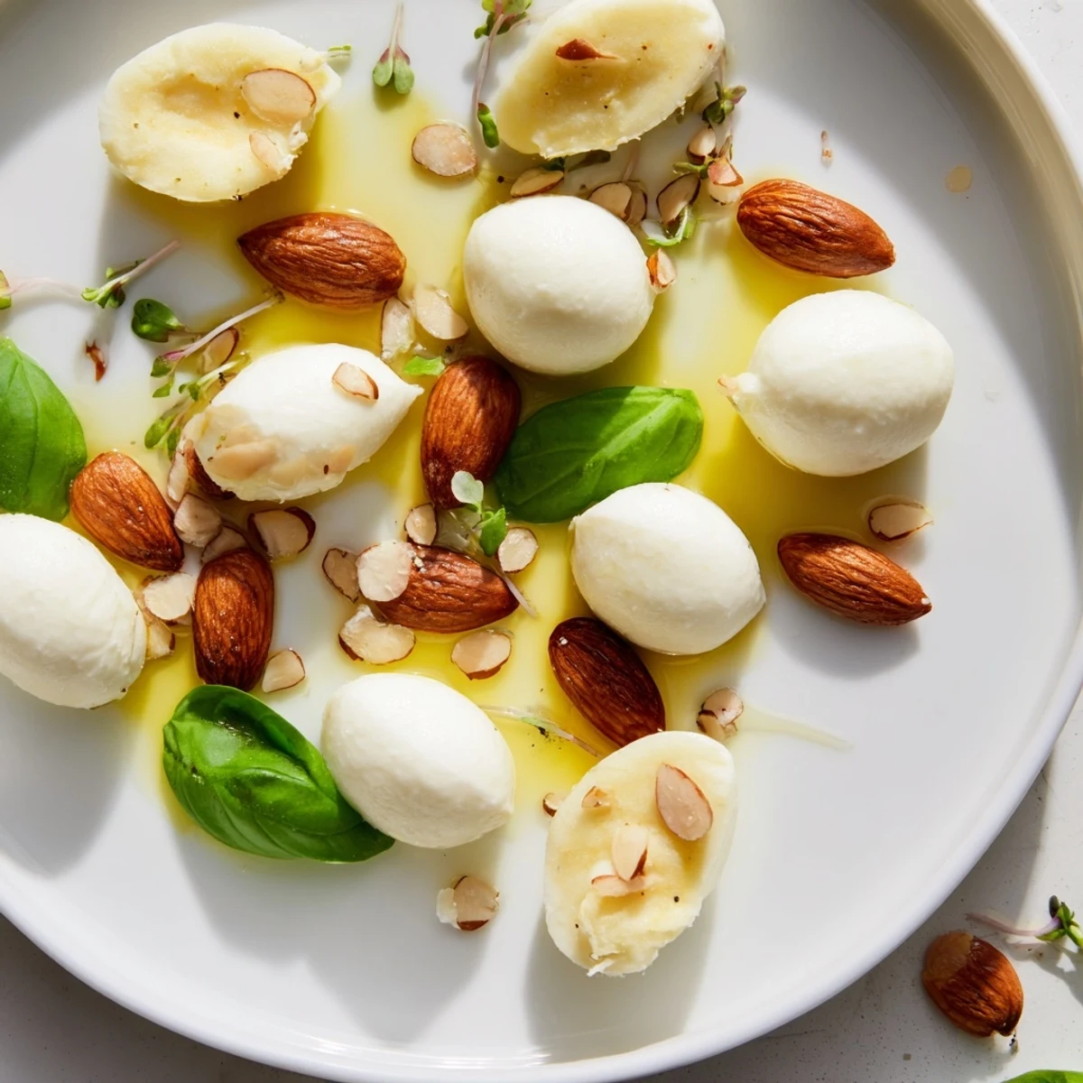 Savory The Polished Pebble, a whimsical appetizer with creamy cheeses, almonds and fresh basil.