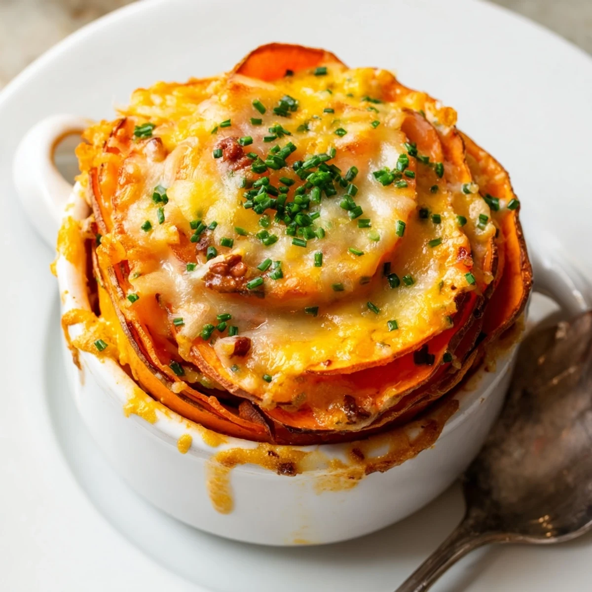 Copper Penny Warmth appetizer with golden cheddar, roasted sweet potatoes, and toasted pecans.