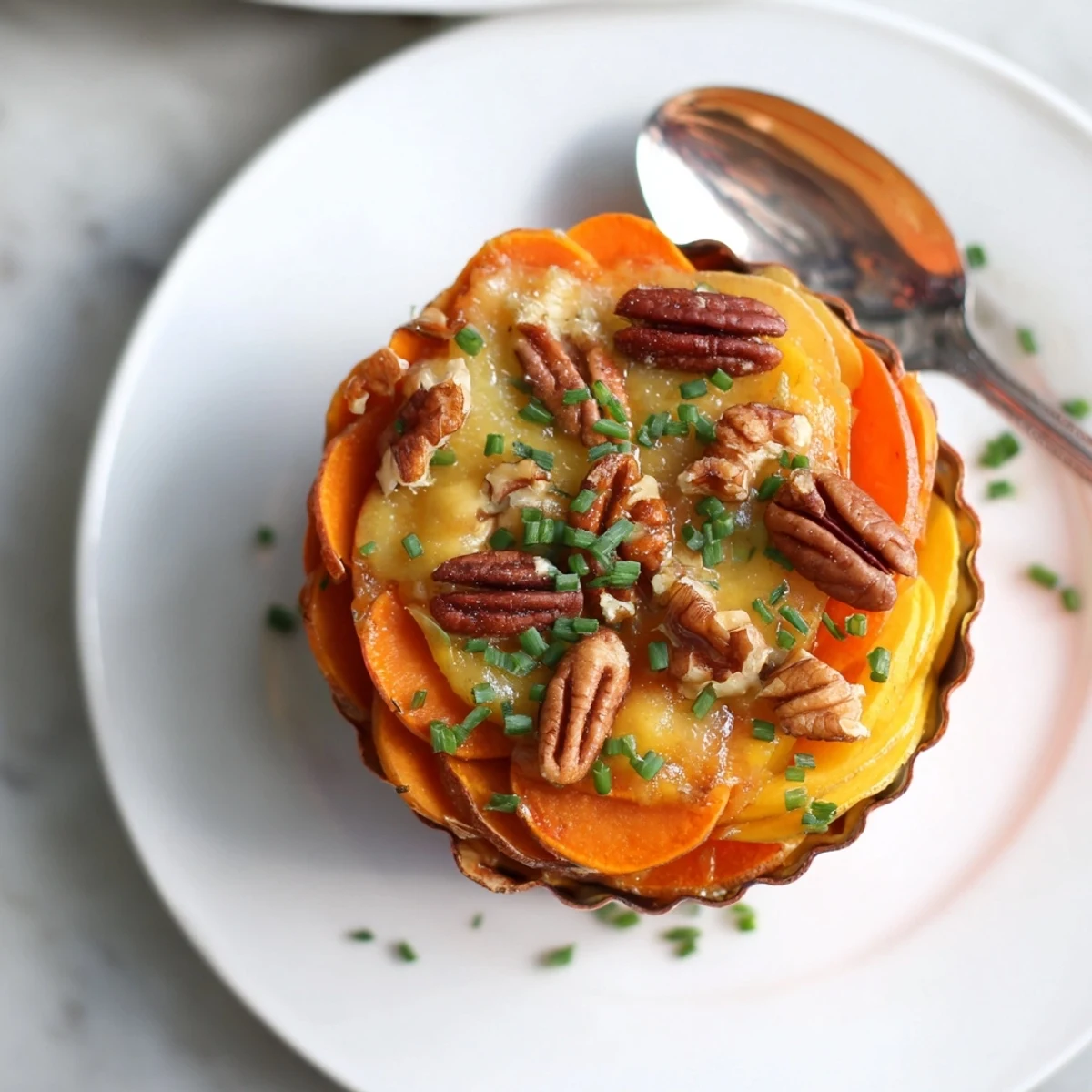 Warm Copper Penny Warmth dish features roasted carrots, apricots, and aged cheddar in small ramekins.