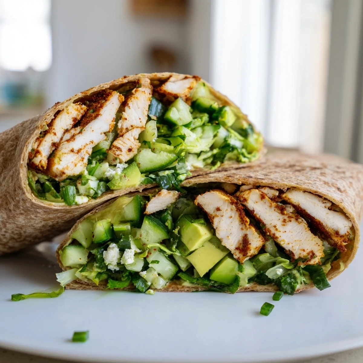 Green Goddess Chicken Wraps, overflowing with grilled chicken, fresh veggies, and creamy dressing, perfect for lunch.