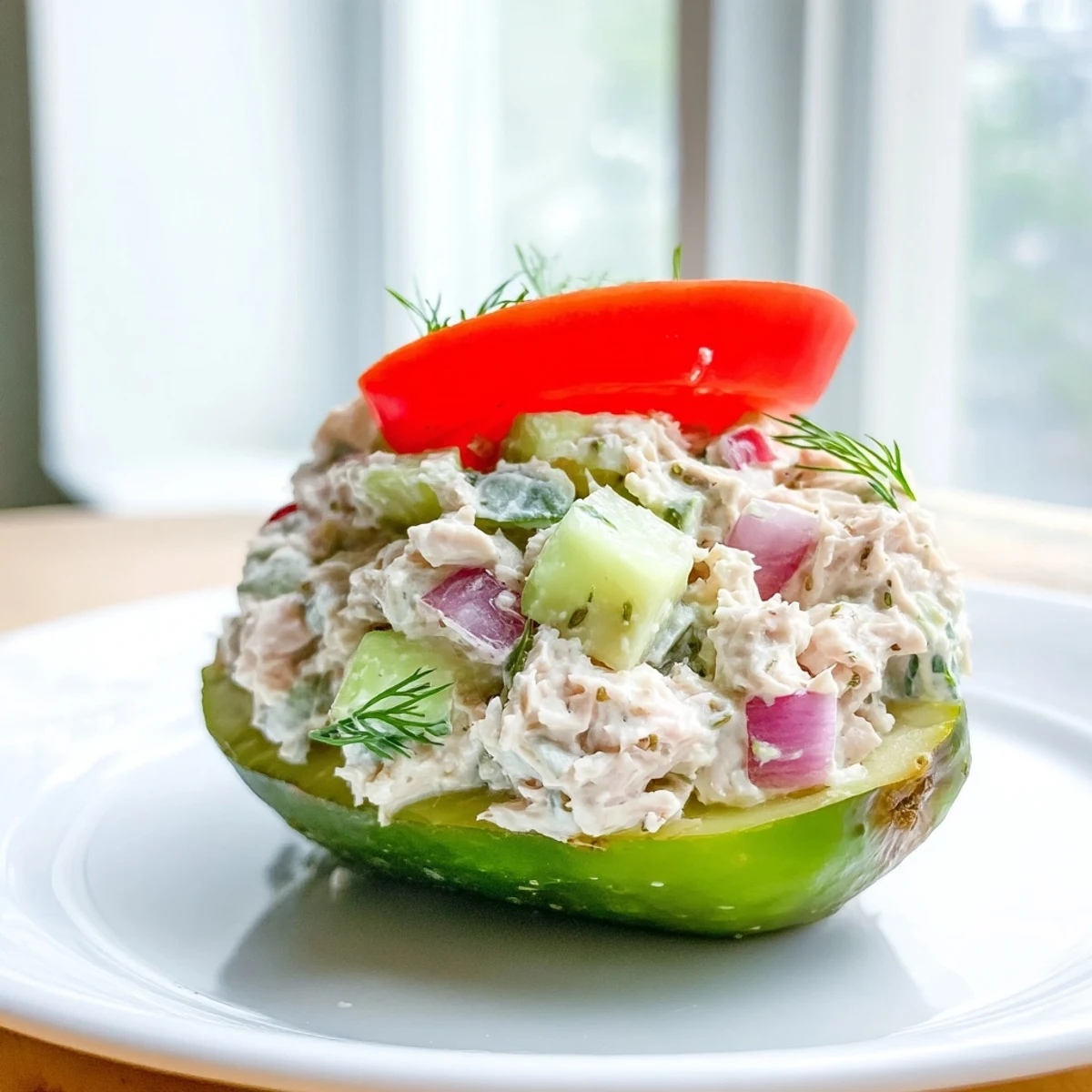 A close-up of a refreshing pickle sandwich showing a vibrant, gluten-free, low-carb meal ready to eat.
