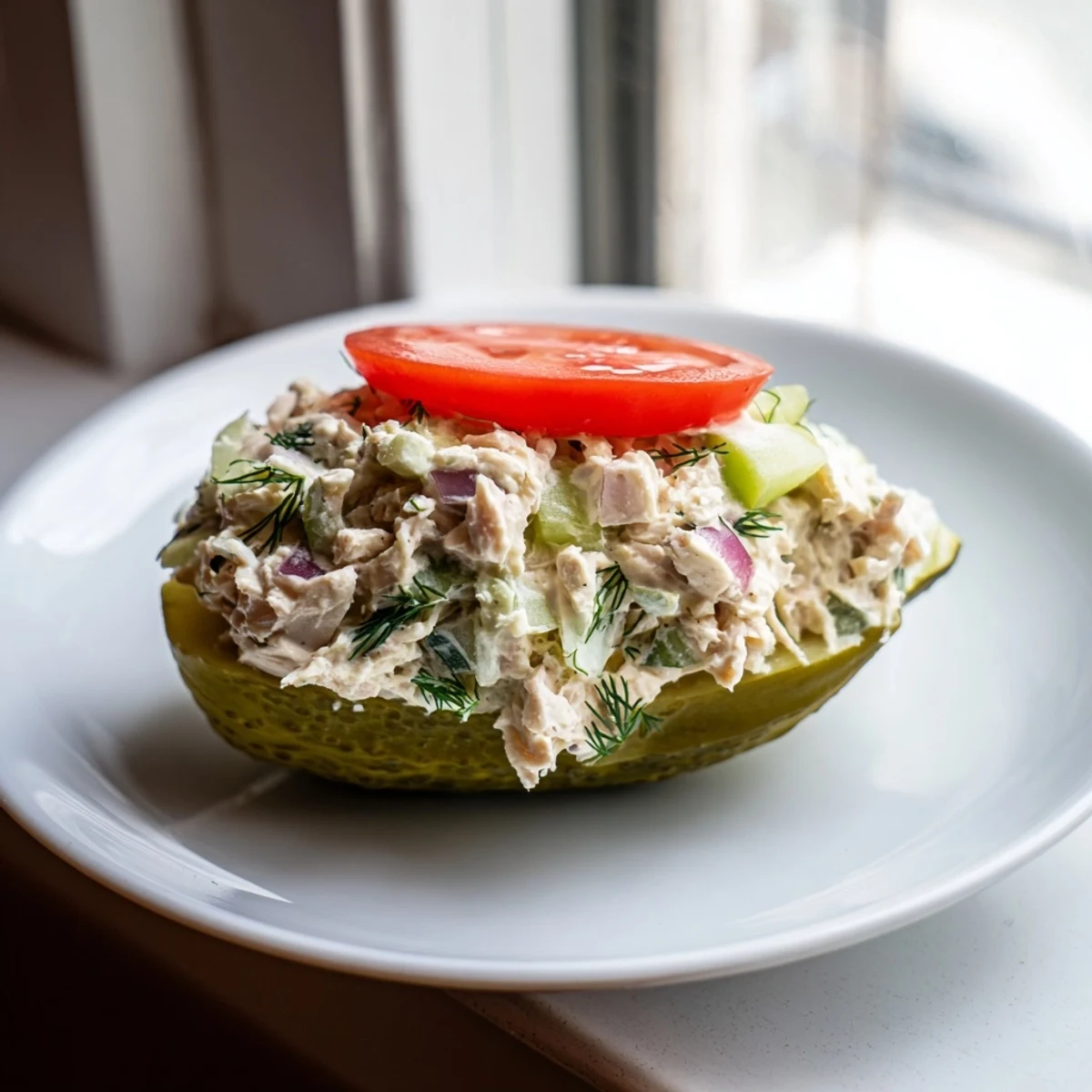 Imagine the amazing flavors in this pickle sandwich: tangy pickles, chicken salad, ready in twenty minutes.