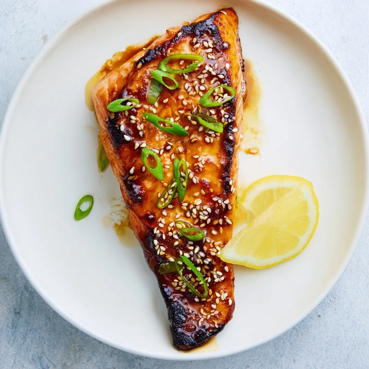 Golden-brown Ginger Soy Glazed Salmon glistening with a sweet, savory sauce, ready to serve.
