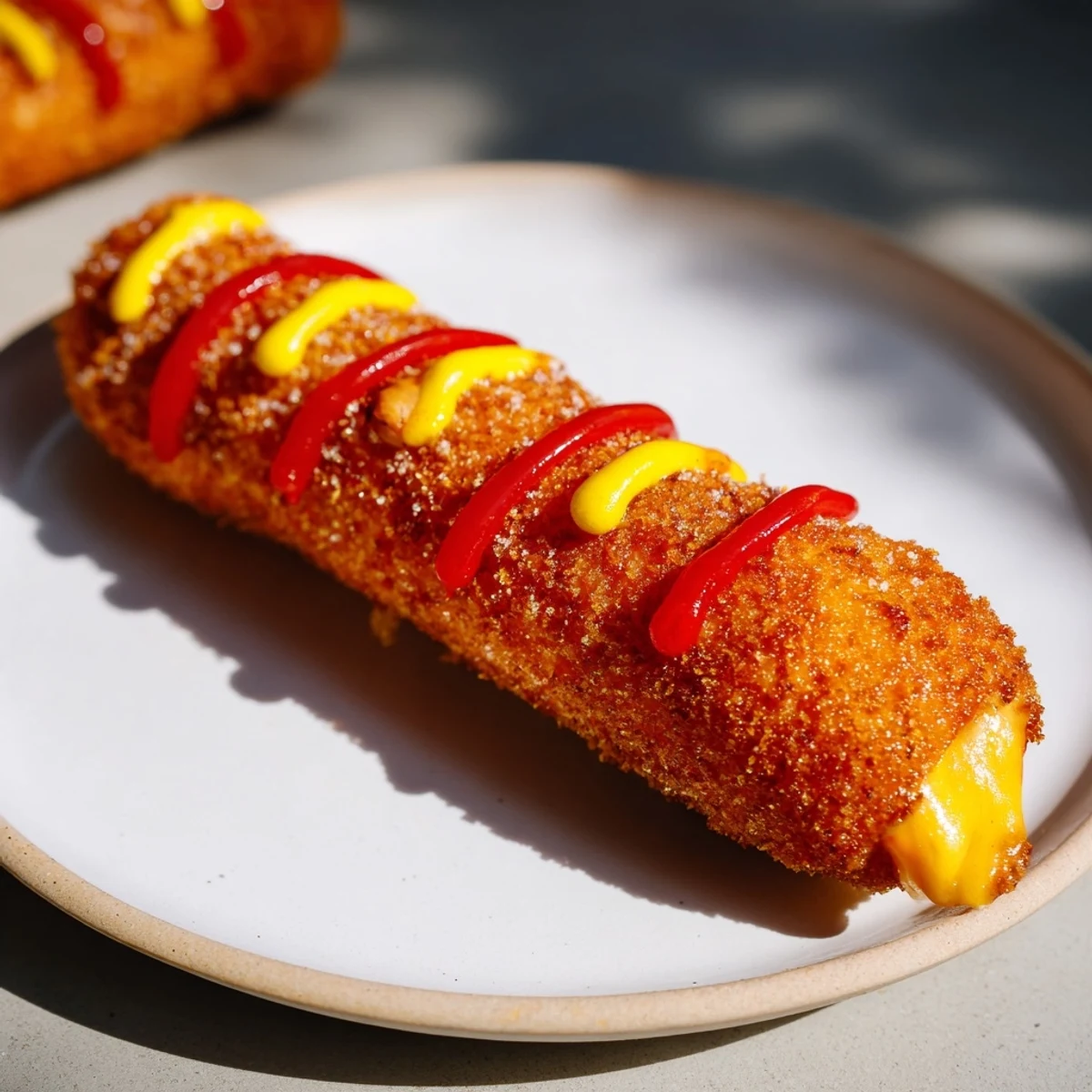 Golden-fried Cheesy Korean Corn Dogs, a delightful street food snack ready to be savored.
