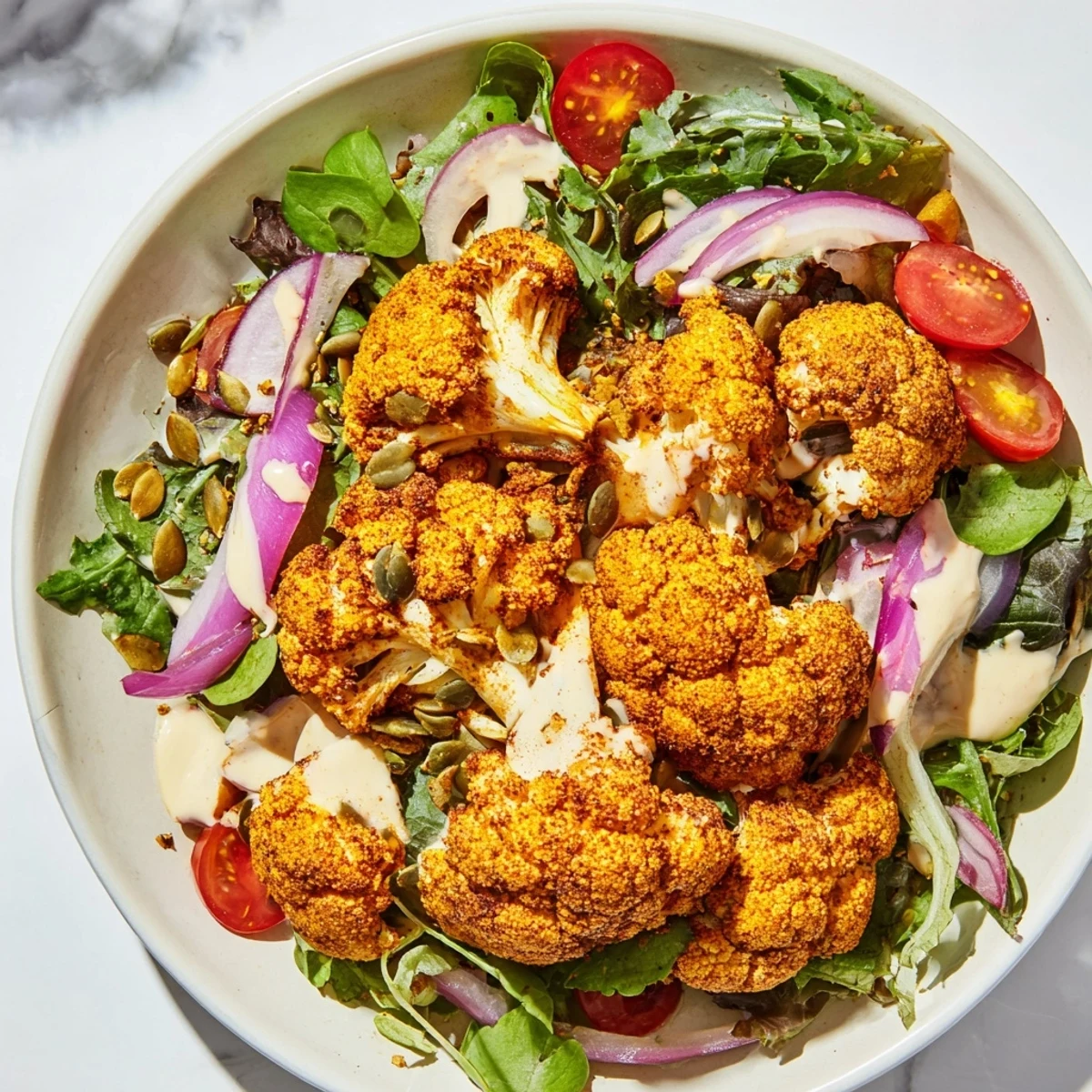 Crispy Cauliflower Tahini Salad