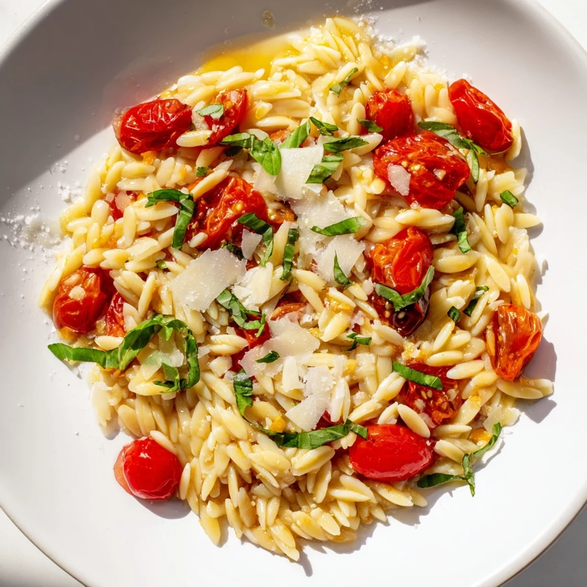 Savory orzo tomato Parmesan: Tender pasta with tomatoes and Parmesan, perfect as a light vegetarian dinner.