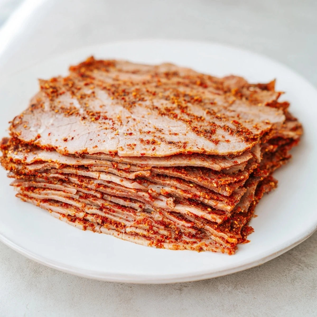 Golden slices of slow-cooked Turkish Döner Meat, ideal for a delicious and satisfying Mediterranean meal.