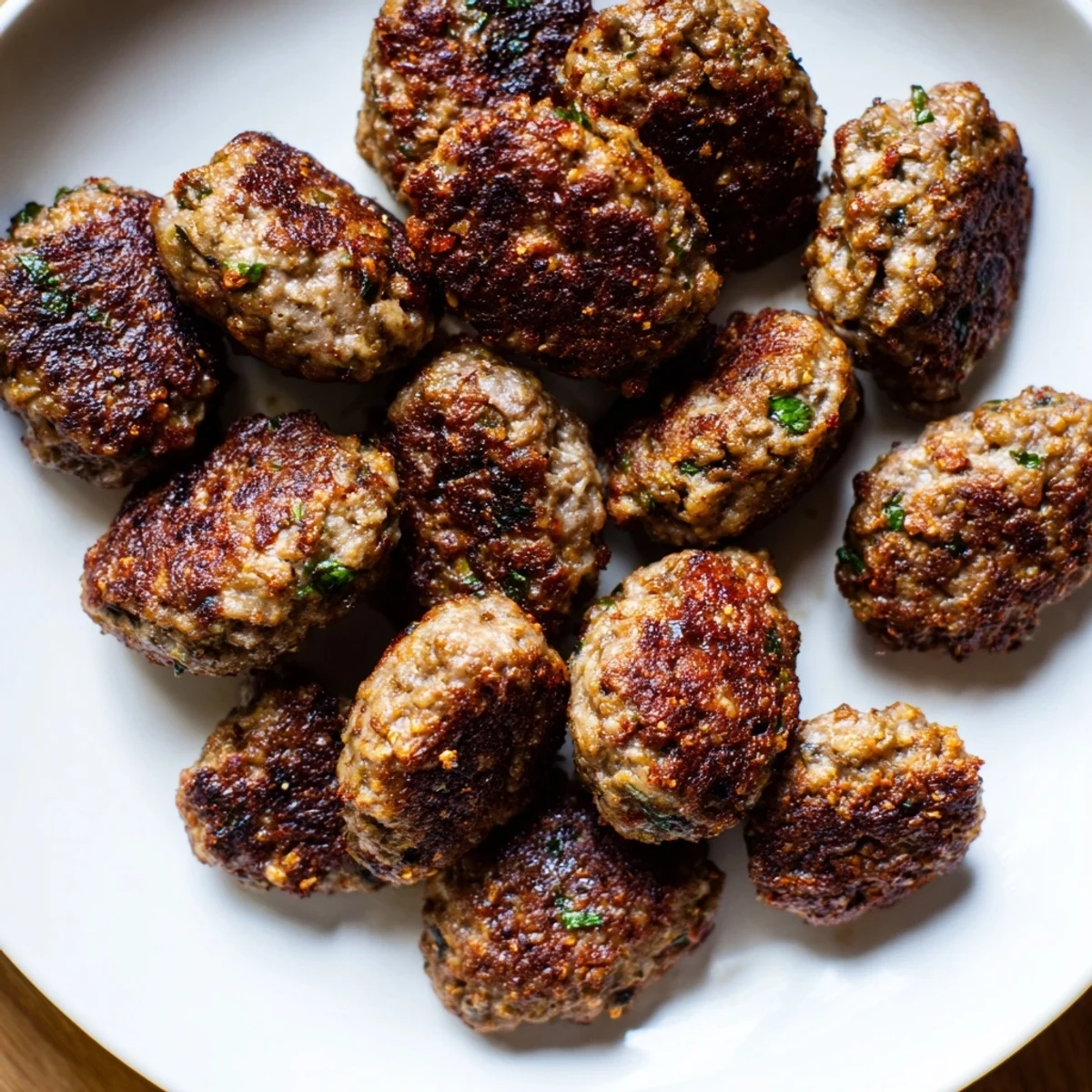 Golden-brown Turkish Köfte meatballs, pan-fried to perfection, are ready to savor with fresh herbs.