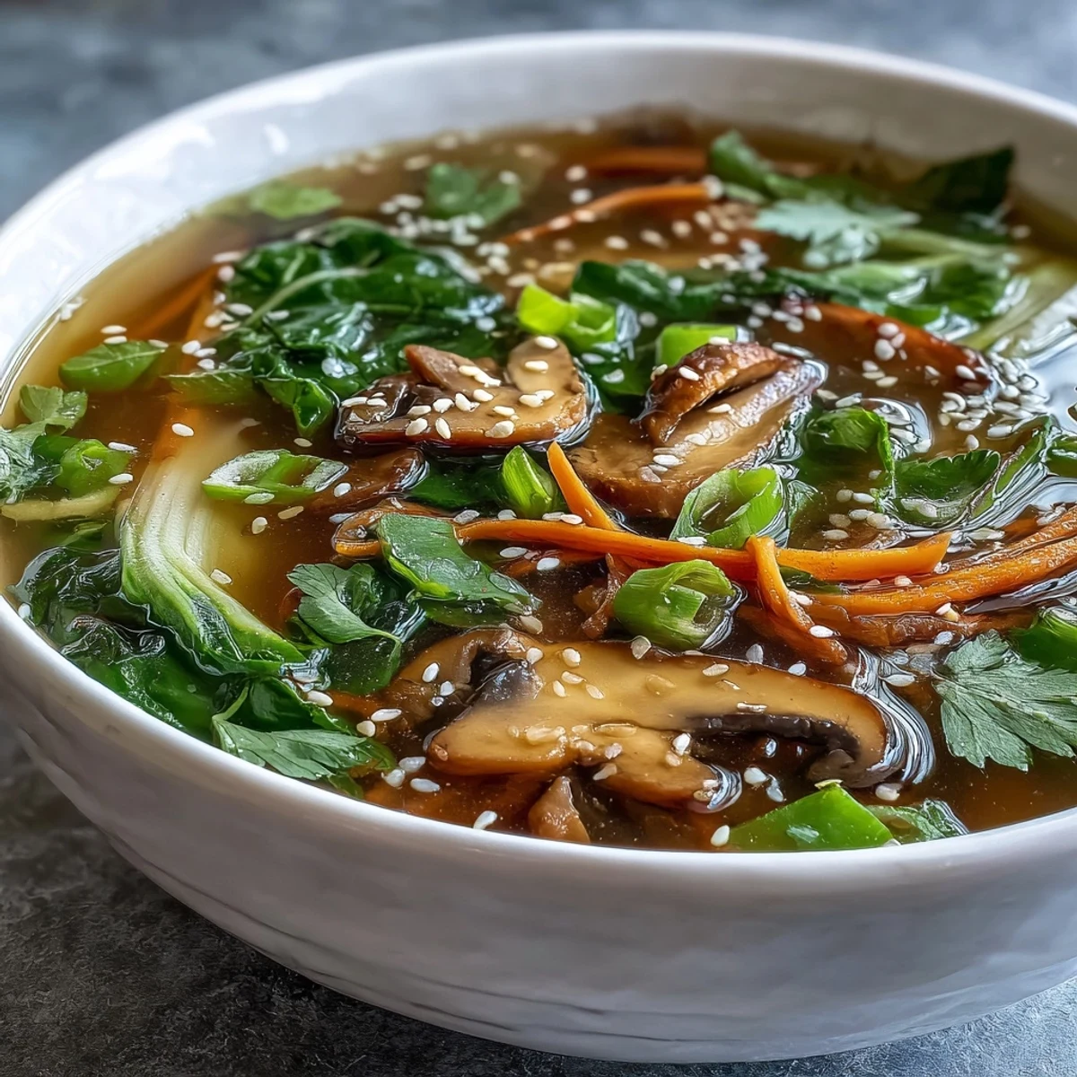 Nourishing Miso Ginger Winter Soup ladled into a rustic bowl for winter.