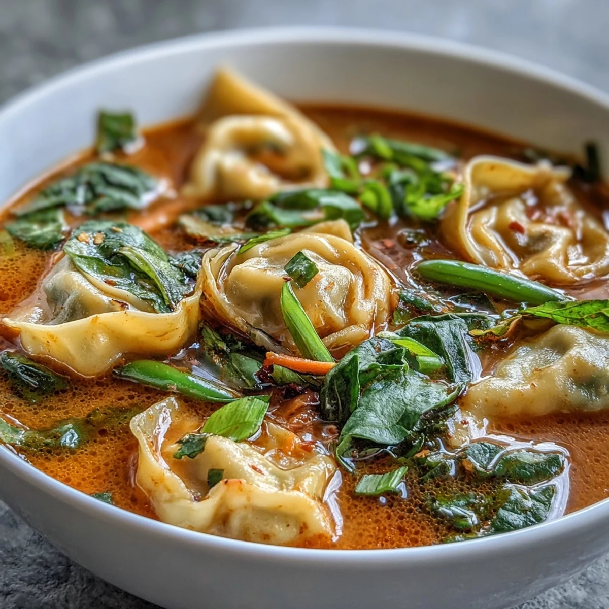 Fresh greens and snow peas add color and crunch to this aromatic soup.