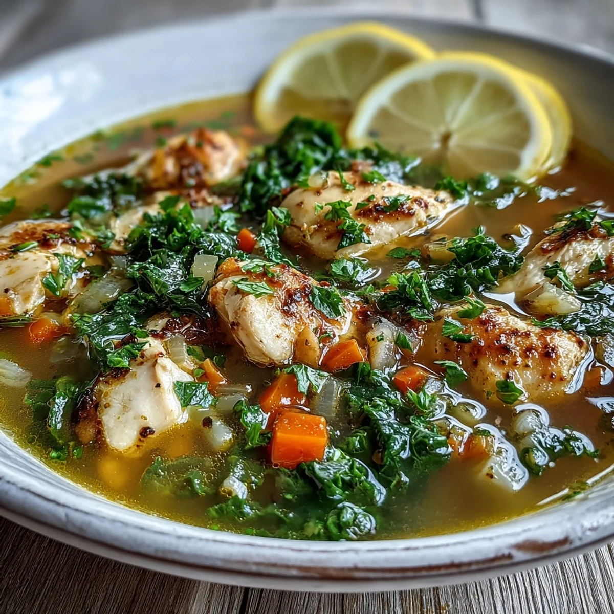 A steaming bowl of High Protein Lemon and Turmeric Chicken Soup with tender chicken, carrots, and celery.