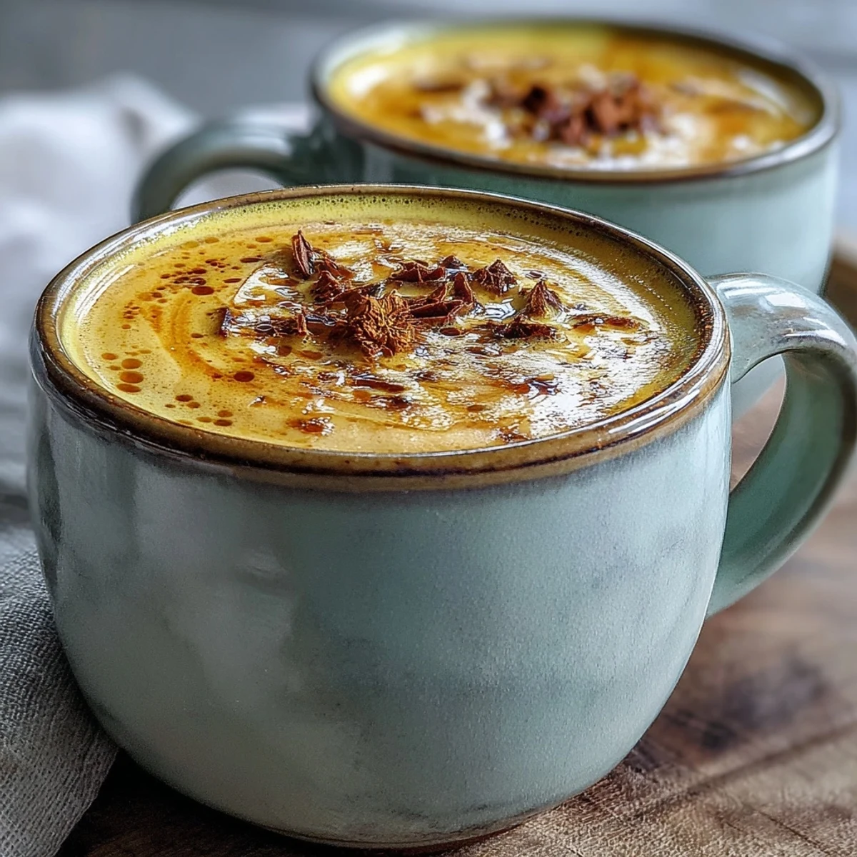 Golden, steaming Turmeric and Ginger Golden Milk is poured into a ceramic mug, with a cinnamon stick and fresh ginger nearby.