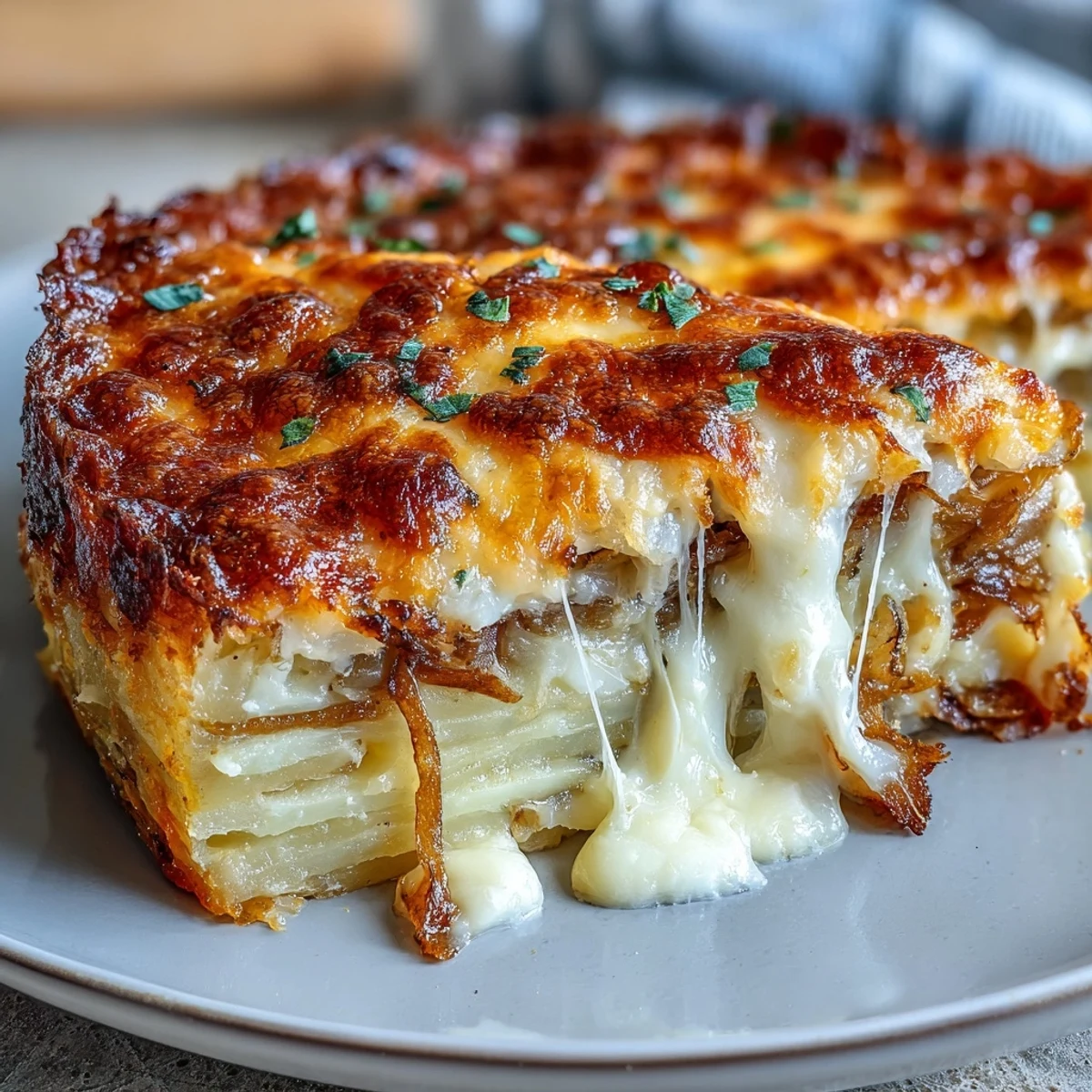 Freshly baked Cheese and Potato Pie emerges golden and bubbling, revealing creamy layers of potatoes and melted cheddar under a savory crust.