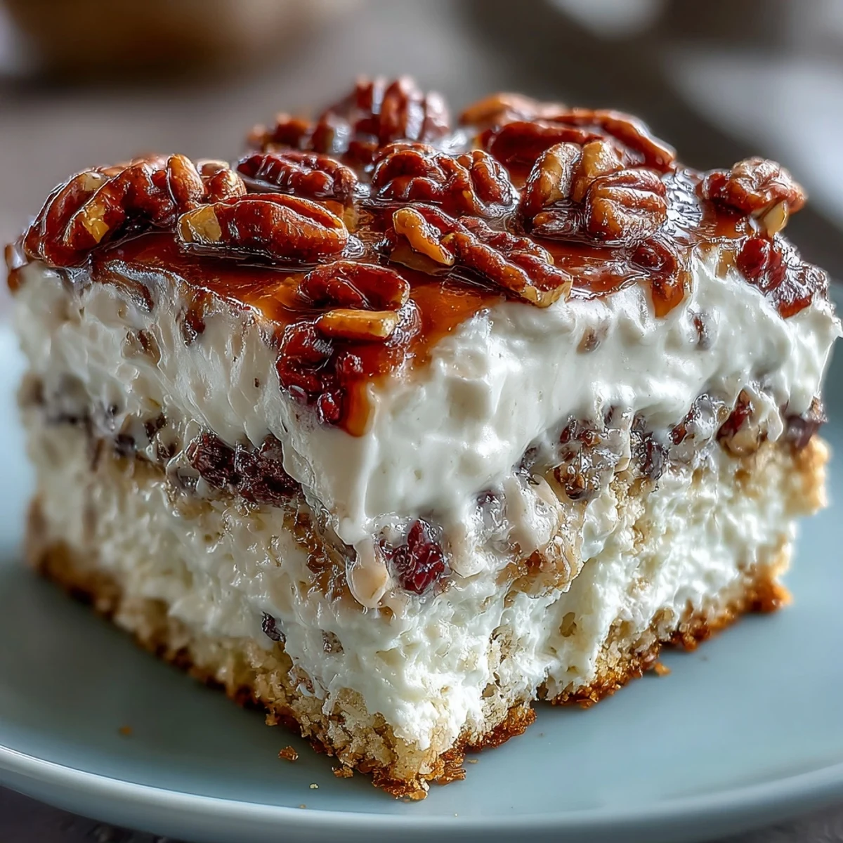Freshly baked Butter Pecan Tres Leches Cake soaked in creamy milk, topped with sweet whipped cream and crunchy toasted pecans.
