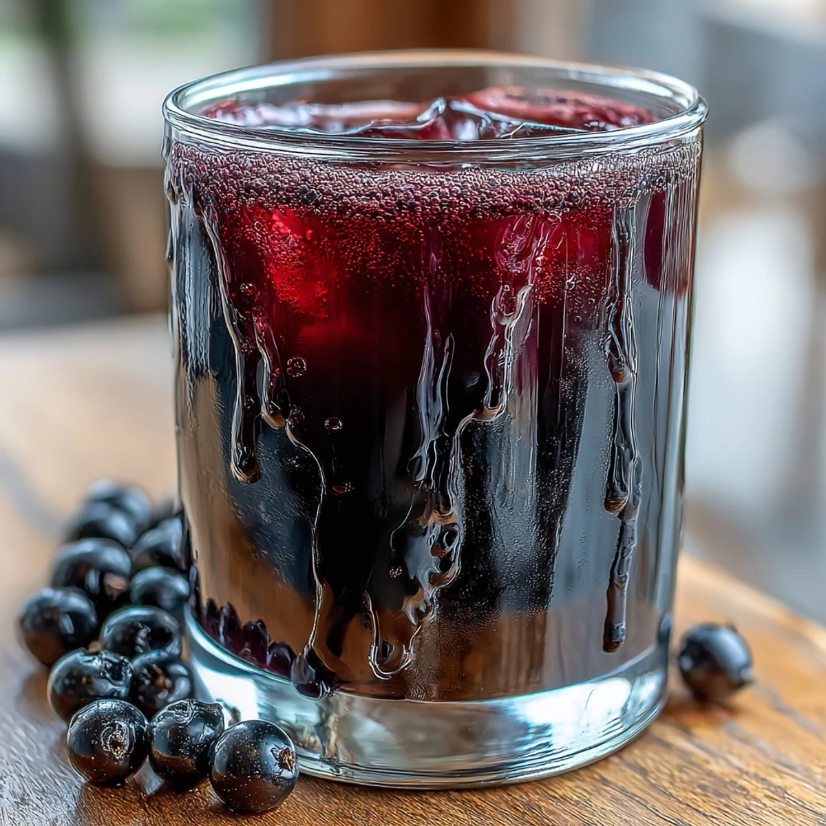 Overhead shot of fresh blackcurrants, rum, sugar, and a vanilla bean prepped for Black Currant Rum Liqueur.