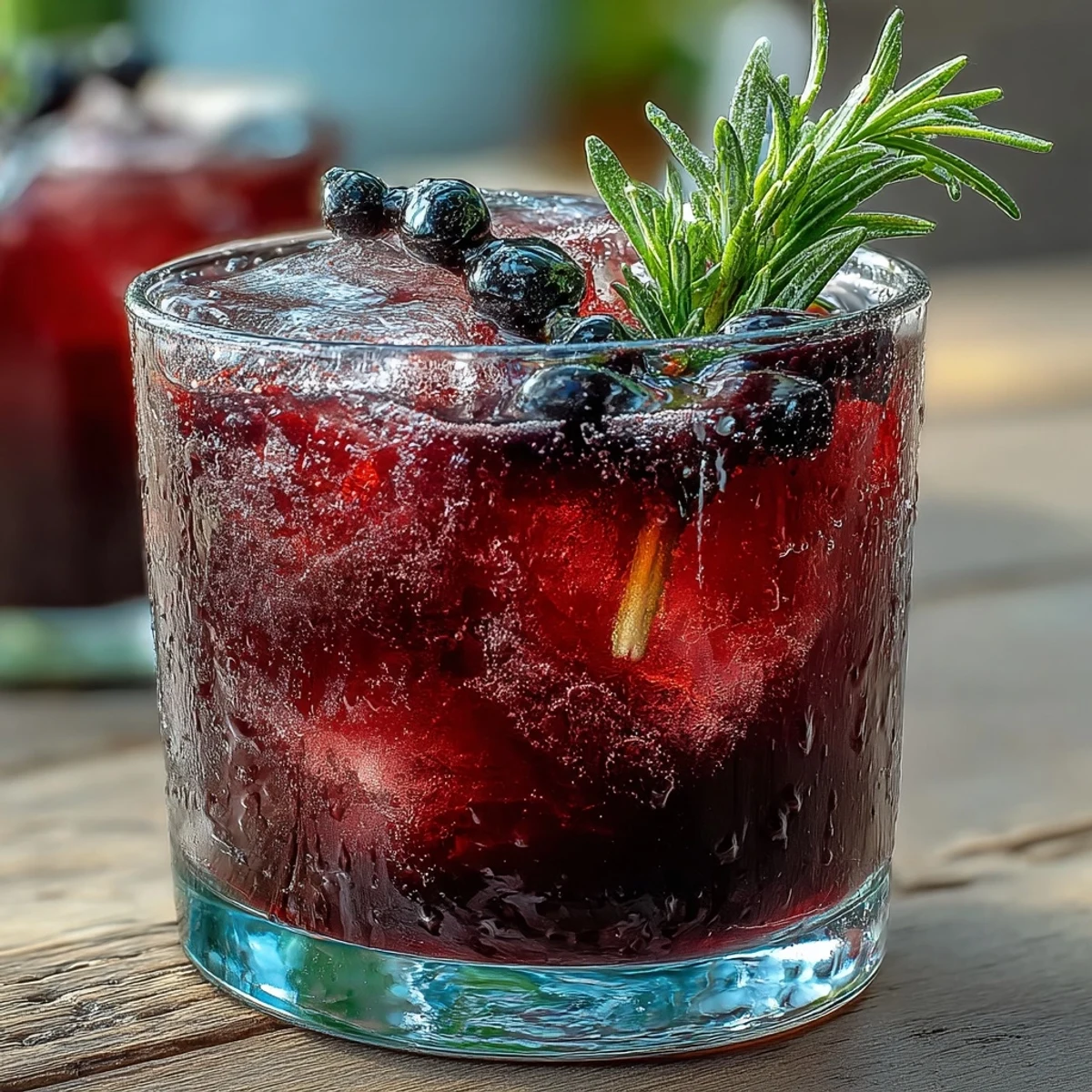 A chilled Black Currant Rosemary Cocktail with deep purple hues and a lemon twist garnish, ready to sip.