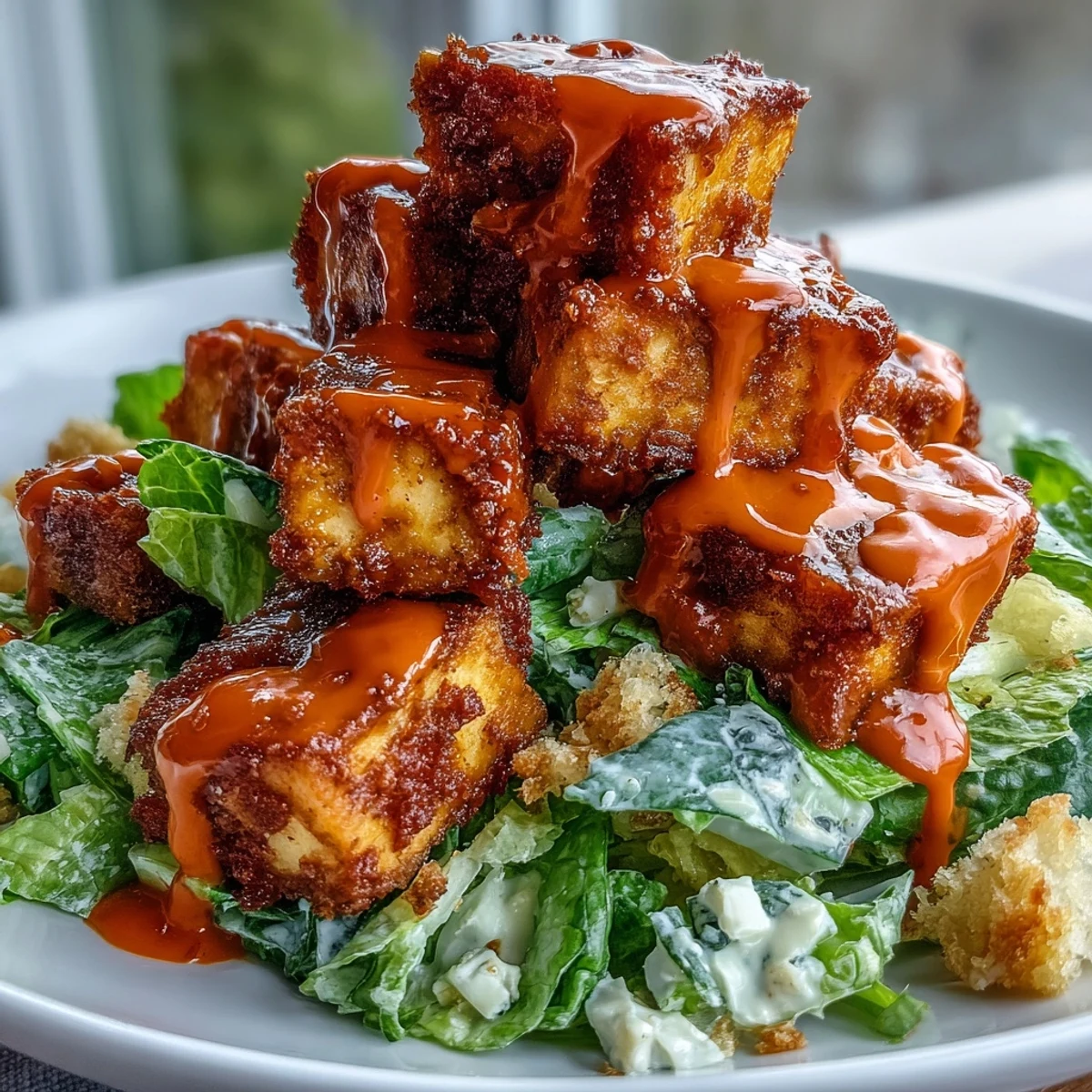 Serve this satisfying weeknight meal warm for the best contrast between crispy tofu and cool, creamy salad.